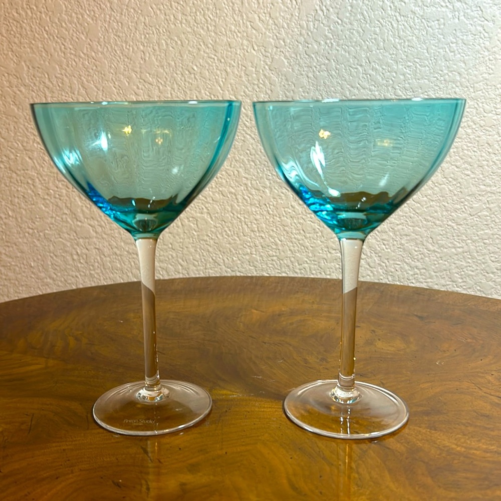 Anton Studio Designs Set of 2 Aurora Cocktail Glasses Blue,Stemware UK